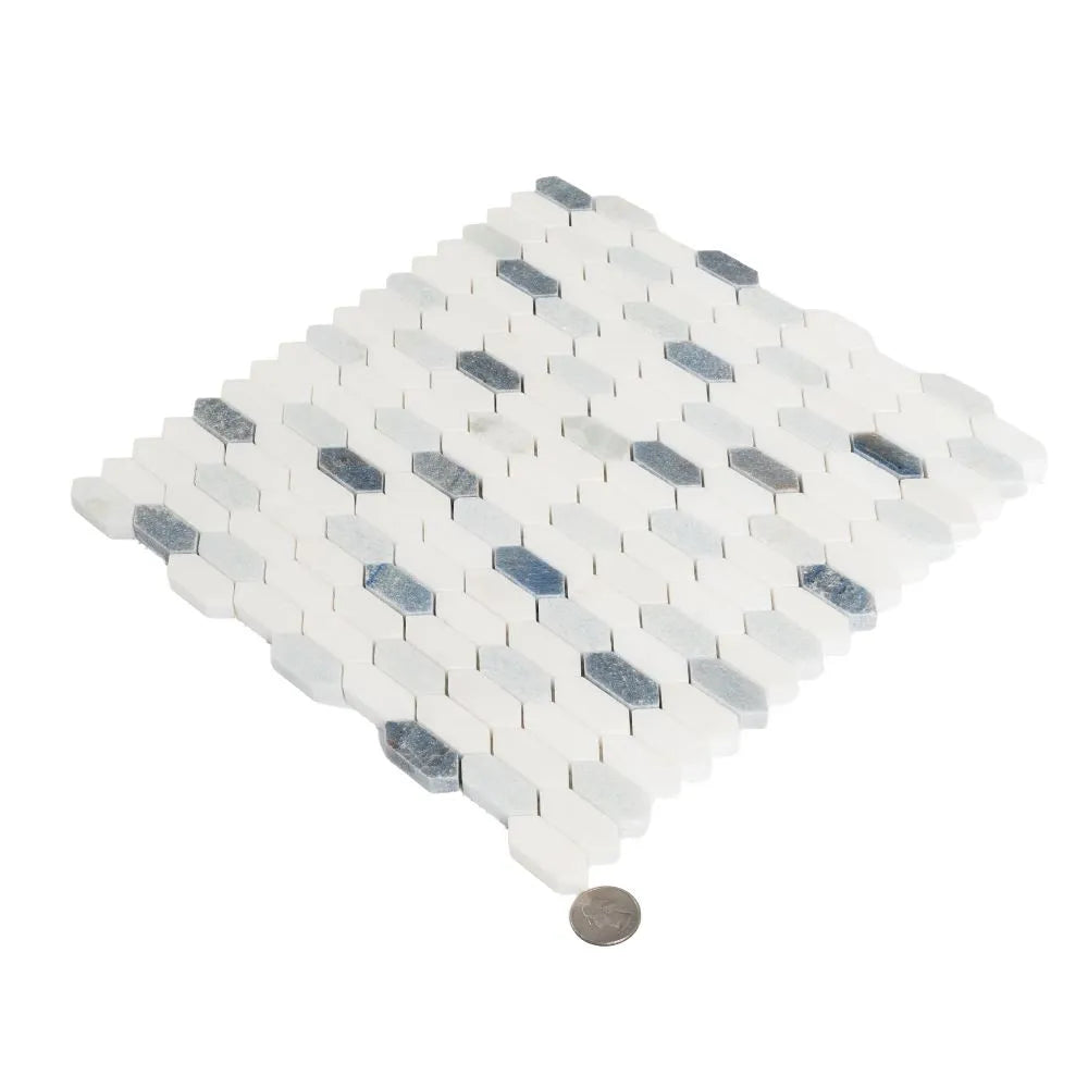 Blue and White Mini Picket Marble Mosaic Tile | Tile Club