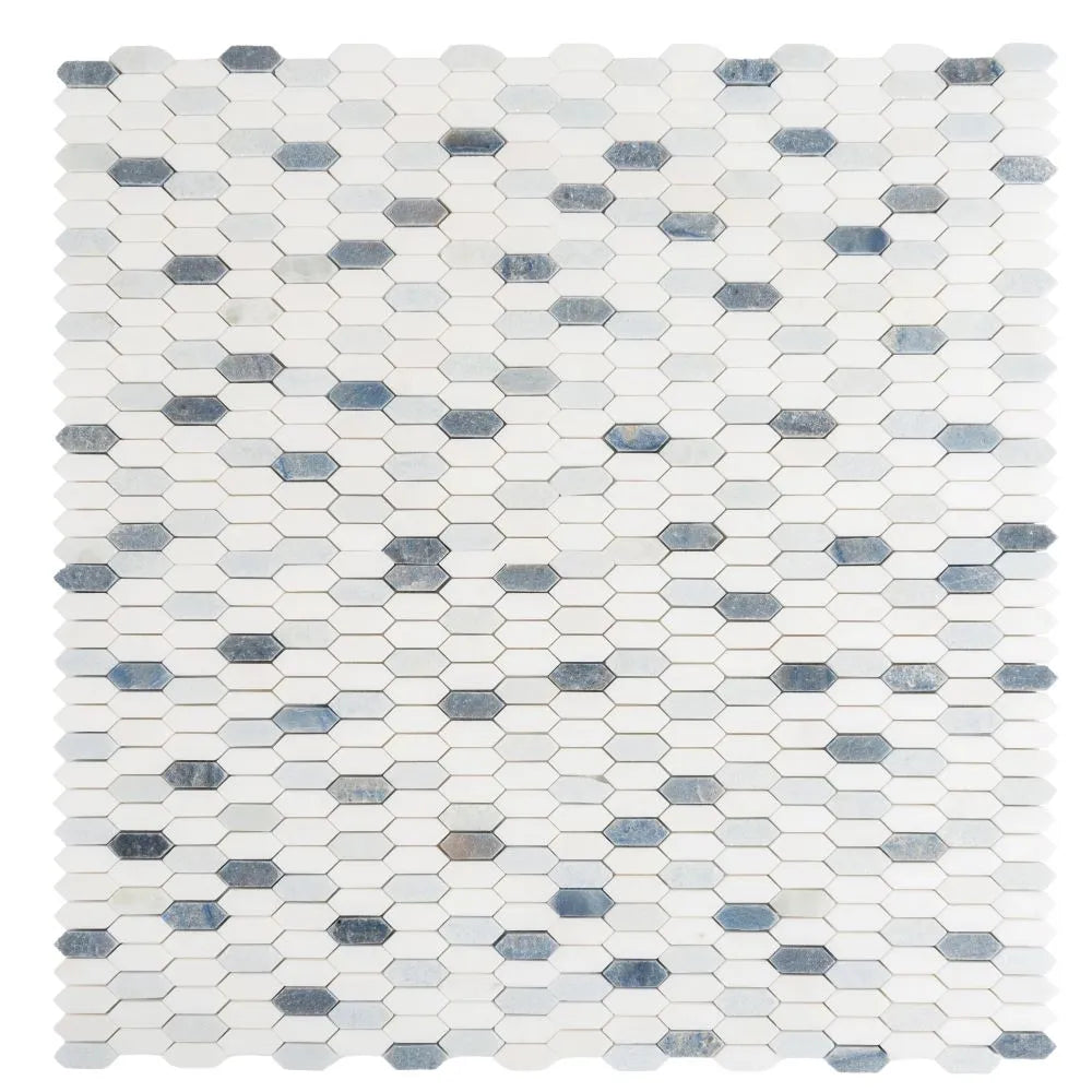 Blue and White Mini Picket Marble Mosaic Tile | Tile Club