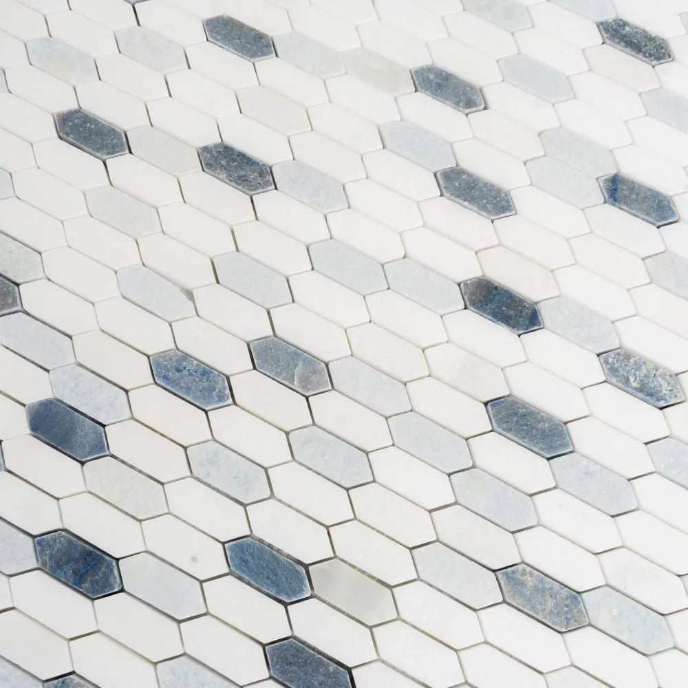 Blue and White Mini Picket Marble Mosaic Tile | Tile Club
