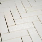 Thassos White Marble Herringbone Mosaic Tile | Tile Club