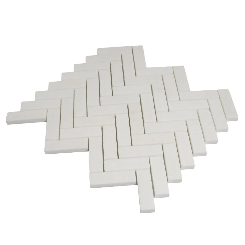 Thassos White Marble Herringbone Mosaic Tile | Tile Club