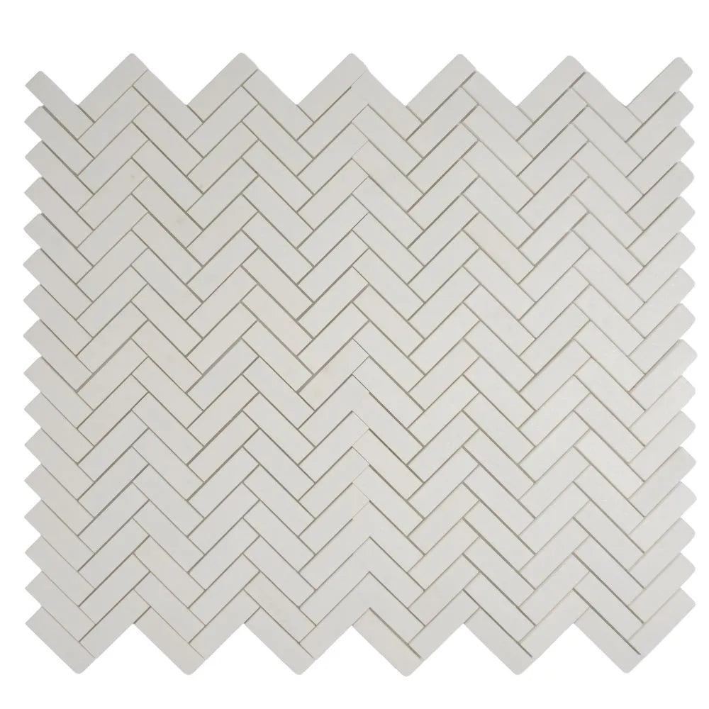 Thassos White Marble Herringbone Mosaic Tile | Tile Club