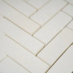 Thassos White Marble Herringbone Mosaic Tile | Tile Club