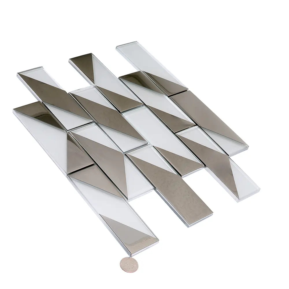 White Deco Brick Glass Mosaic Tile | Tile Club