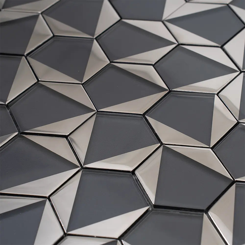 Gray Deco Hex Glass Mosaic Tile | Tile Club