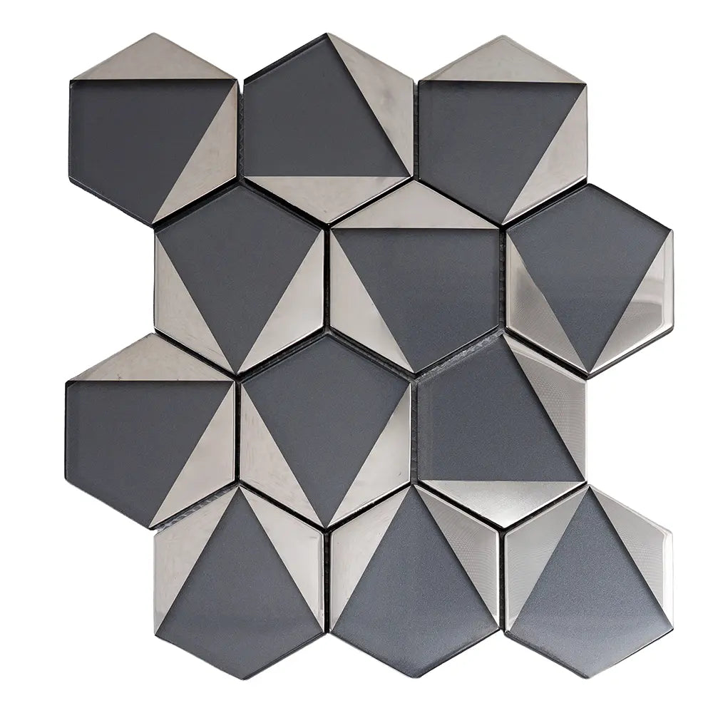Gray Deco Hex Glass Mosaic Tile | Tile Club