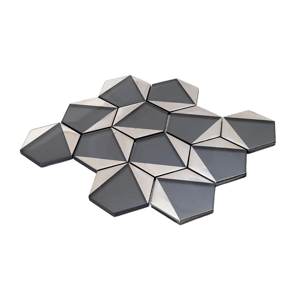 Gray Deco Hex Glass Mosaic Tile | Tile Club