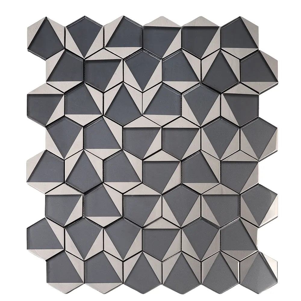 Gray Deco Hex Glass Mosaic Tile | Tile Club