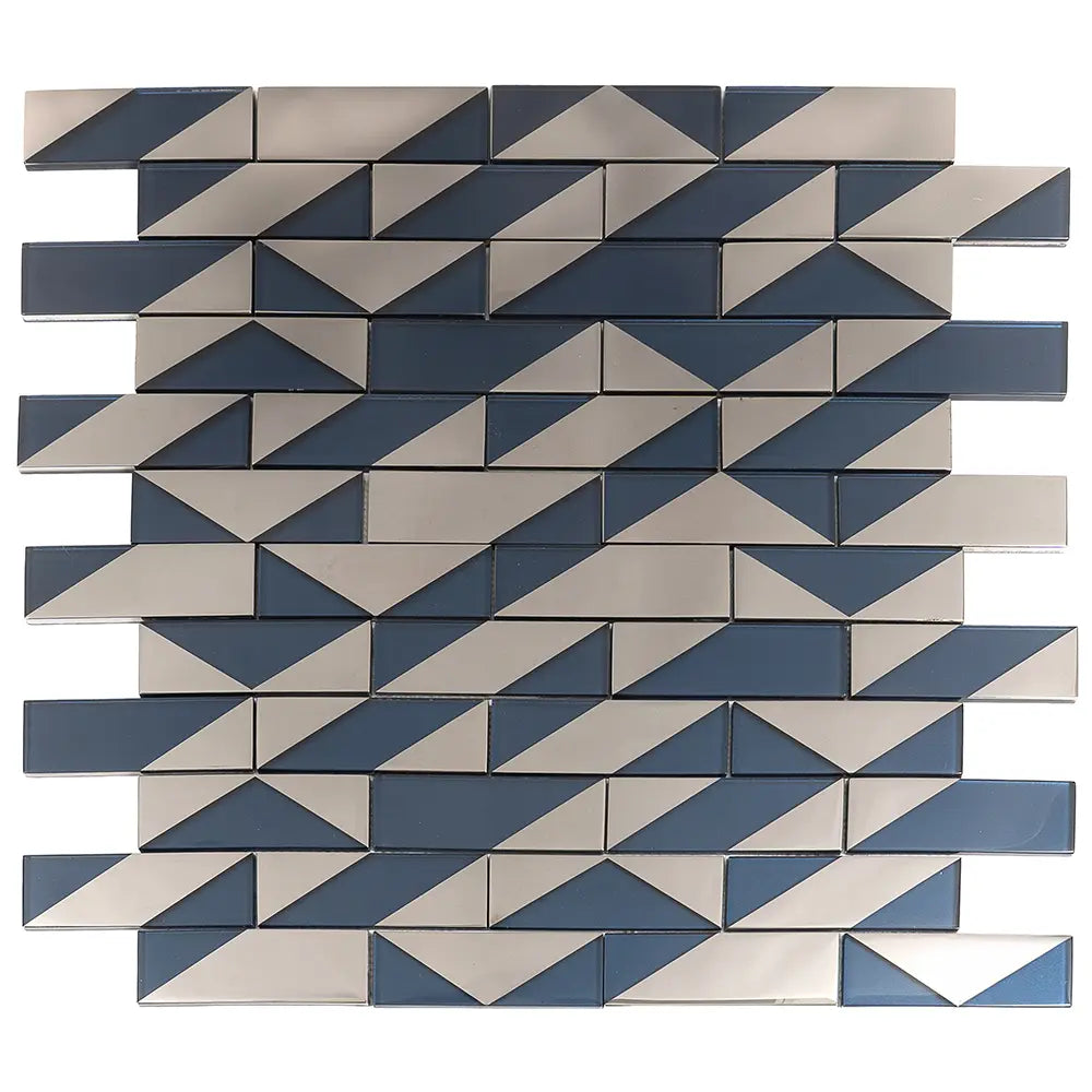 Blue Deco Brick Glass Mosaic Tile