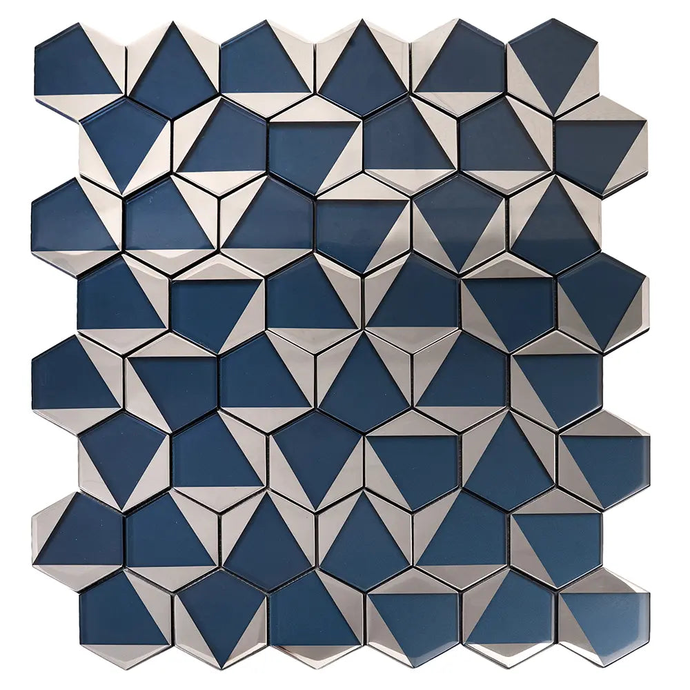 Blue Deco Hex Glass Mosaic Tile | Tile Club