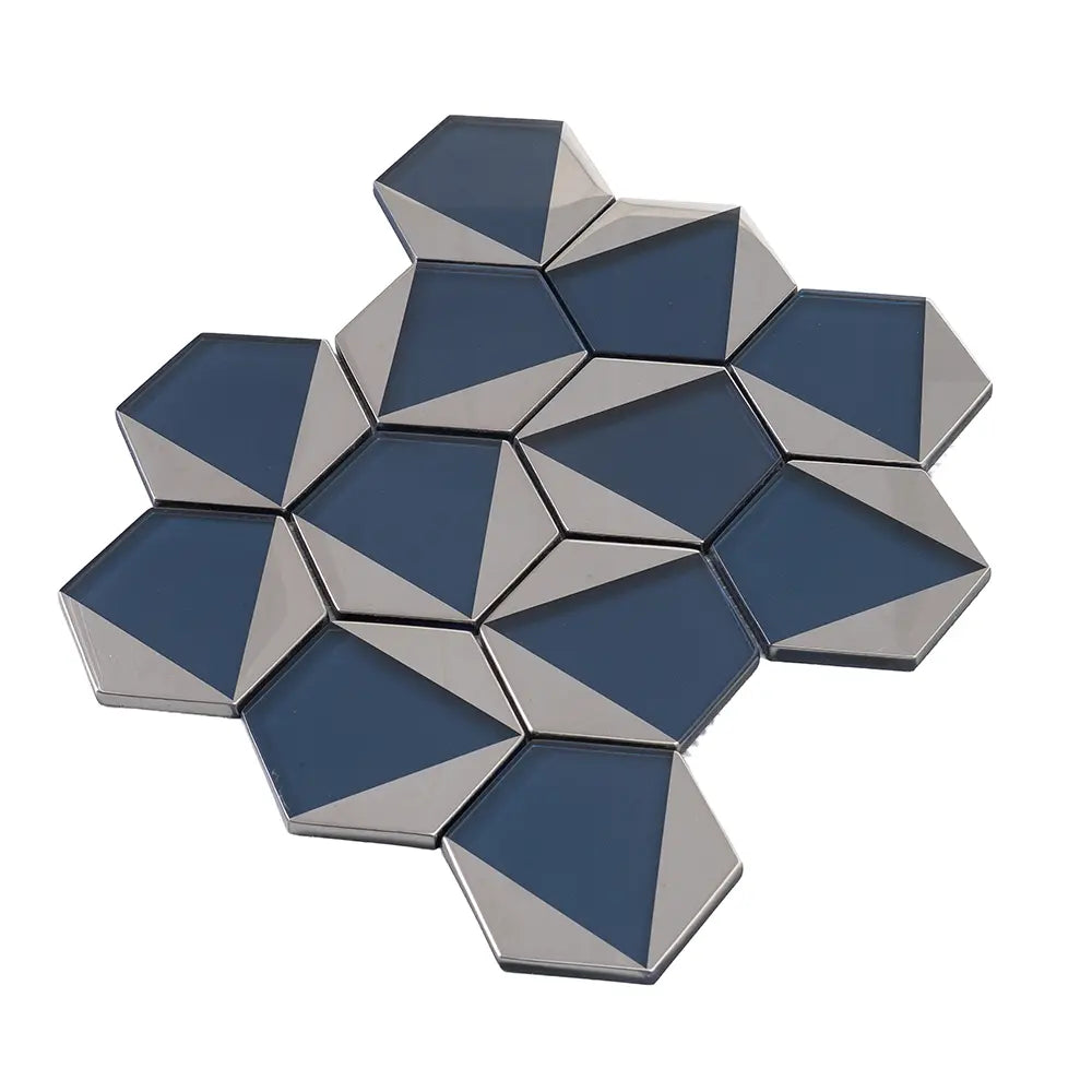 Blue Deco Hex Glass Mosaic Tile | Tile Club