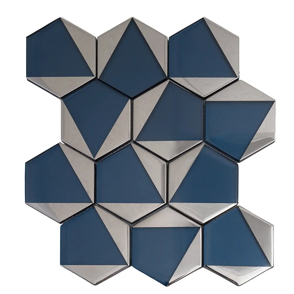 Blue Deco Hex Glass Mosaic Tile | Tile Club