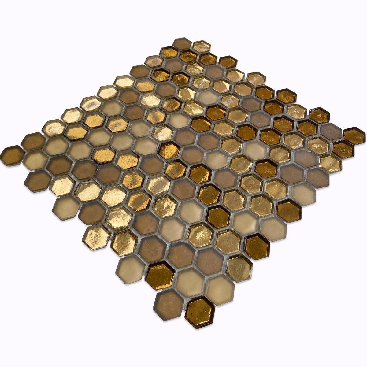 Golden Honey Hexagon Glass Mosaic Tile