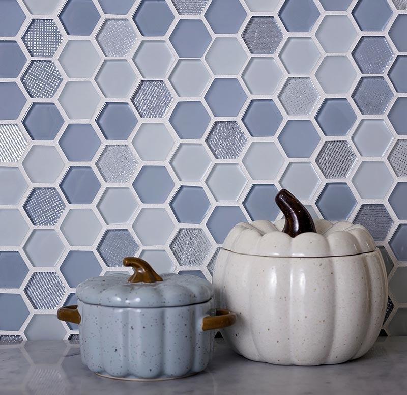 MOONGREY HEXAGON GLASS MOSAIC TILE