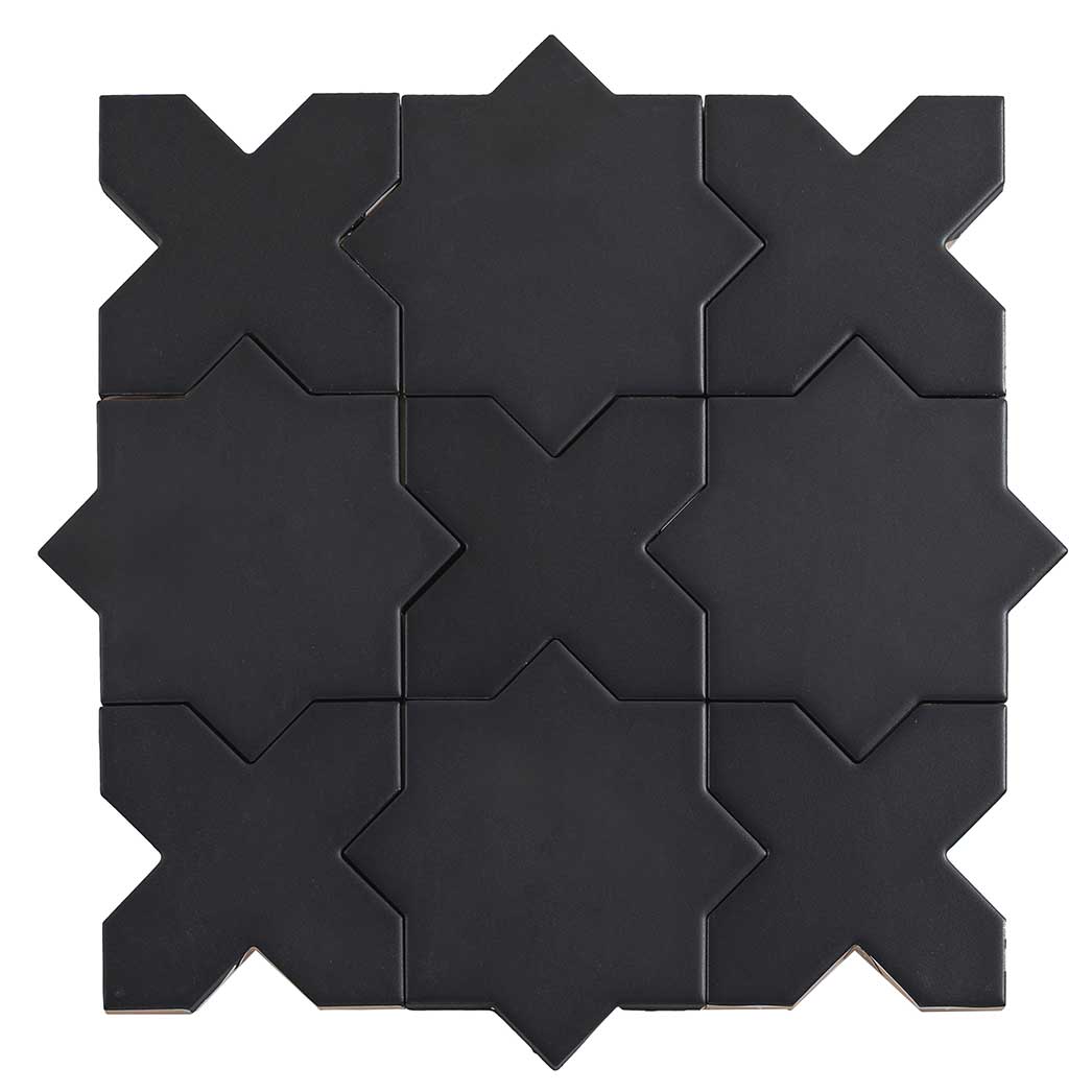 Santa Barbara Black Cross Ceramic Tile | Star and Cross Pattern