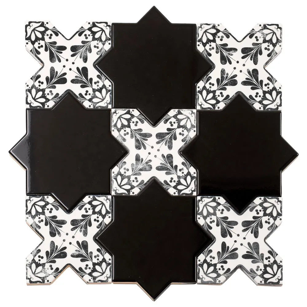 Santa Barbara Black Decorative Cross Ceramic Tile | Tile Club