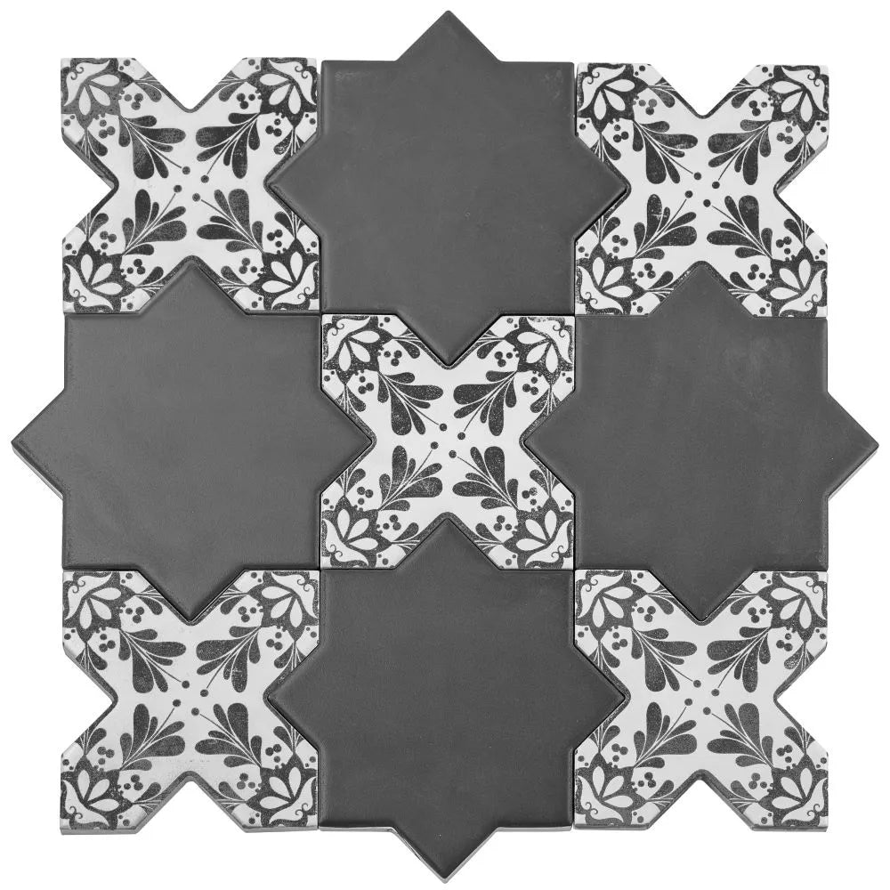 Santa Barbara Black Decorative Cross Ceramic Tile | Tile Club