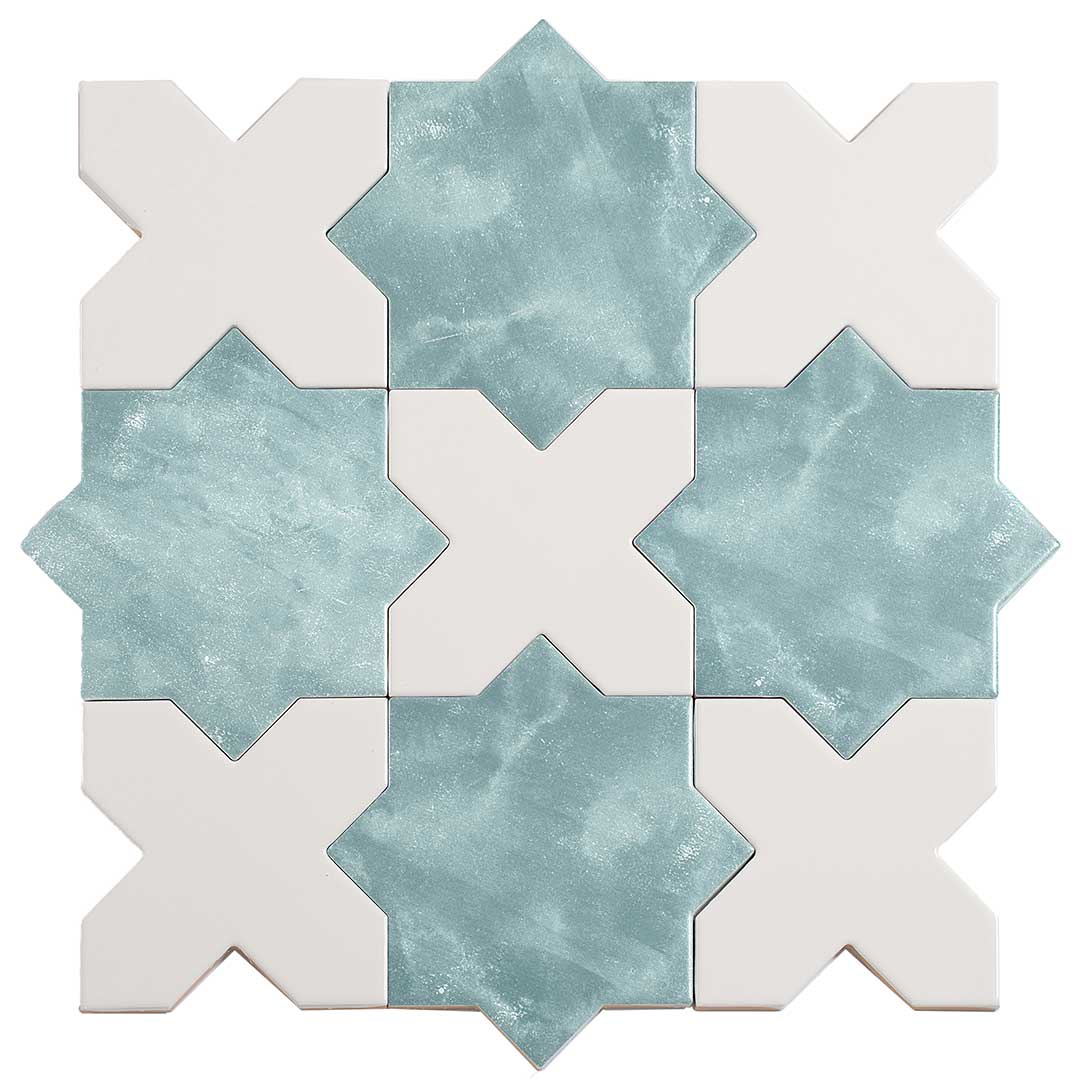 Santa Barbara Dappled Green Star Ceramic Tile | Star and Cross