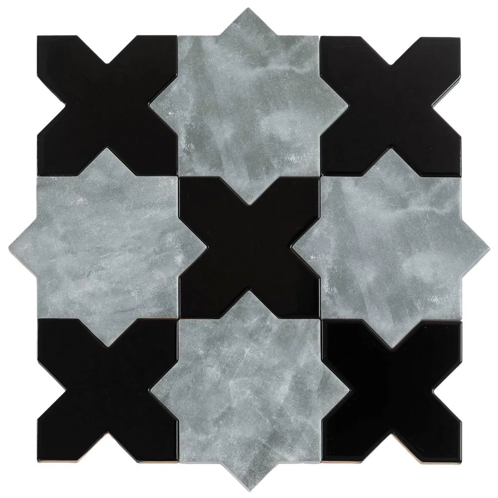 Santa Barbara Obsidian Black Cross Ceramic Tile | Tile Club