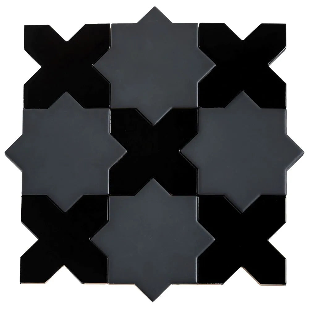Santa Barbara Obsidian Black Cross Ceramic Tile | Tile Club