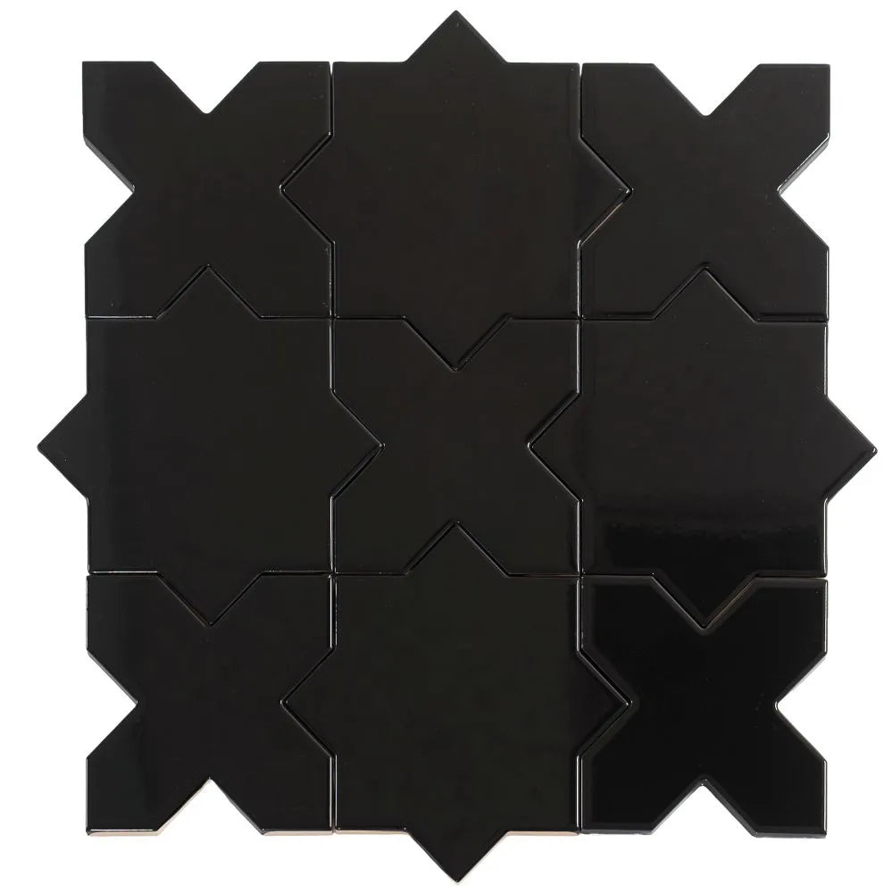 Santa Barbara Obsidian Black Cross Ceramic Tile | Tile Club