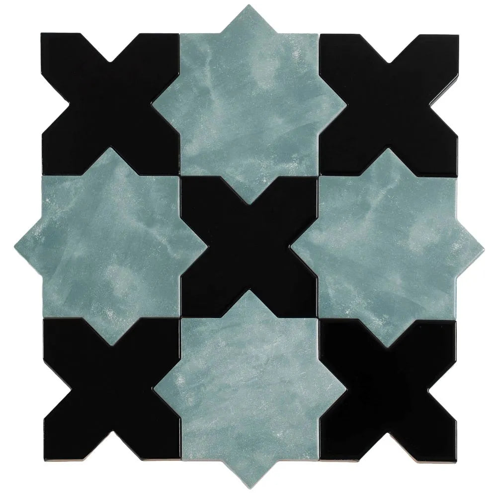 Santa Barbara Obsidian Black Cross Ceramic Tile | Tile Club