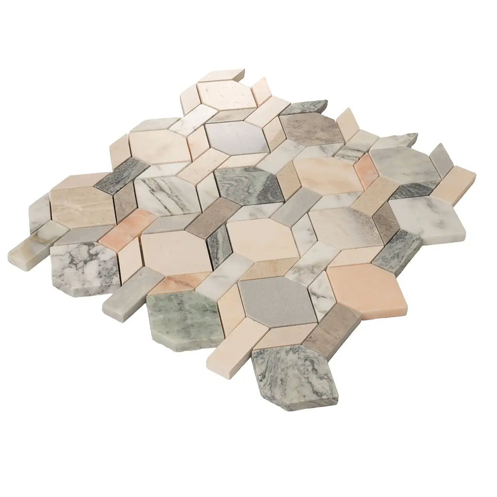 Pastello Diamond and Dash Marble Mosaic Tile | Tile Club
