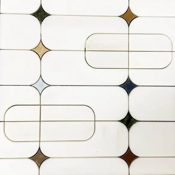 Futuristic White and Multicolor Stars Marble Mosaic Tile