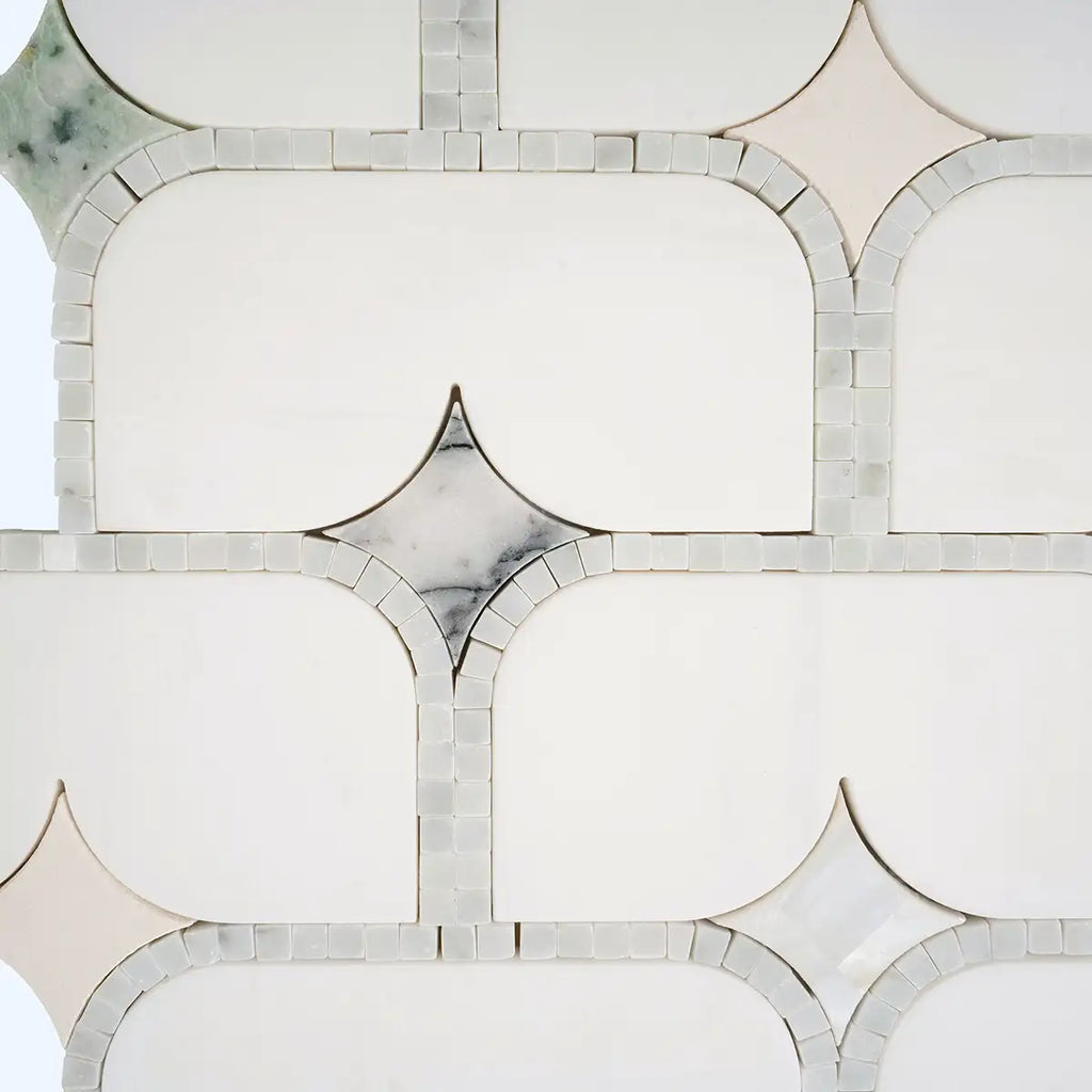 White Stadium and Multicolor Stars Marble Mosaic Tile