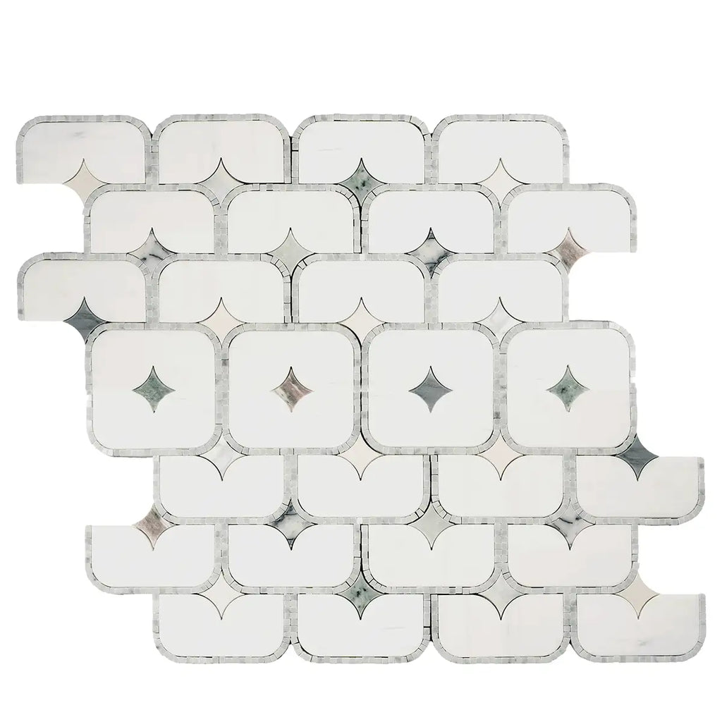 White Stadium and Multicolor Stars Marble Mosaic Tile