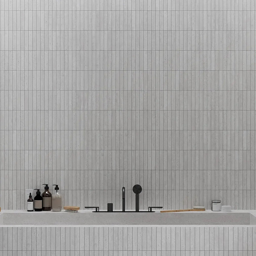 Mammoth Silver KitKat Stone Look Ceramic Tile Bathroom