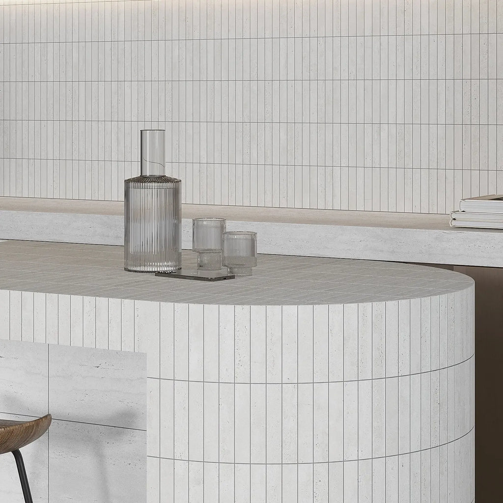 Mammoth White KitKat Stone Look Ceramic Tile Kitchen Backsplash & Bar