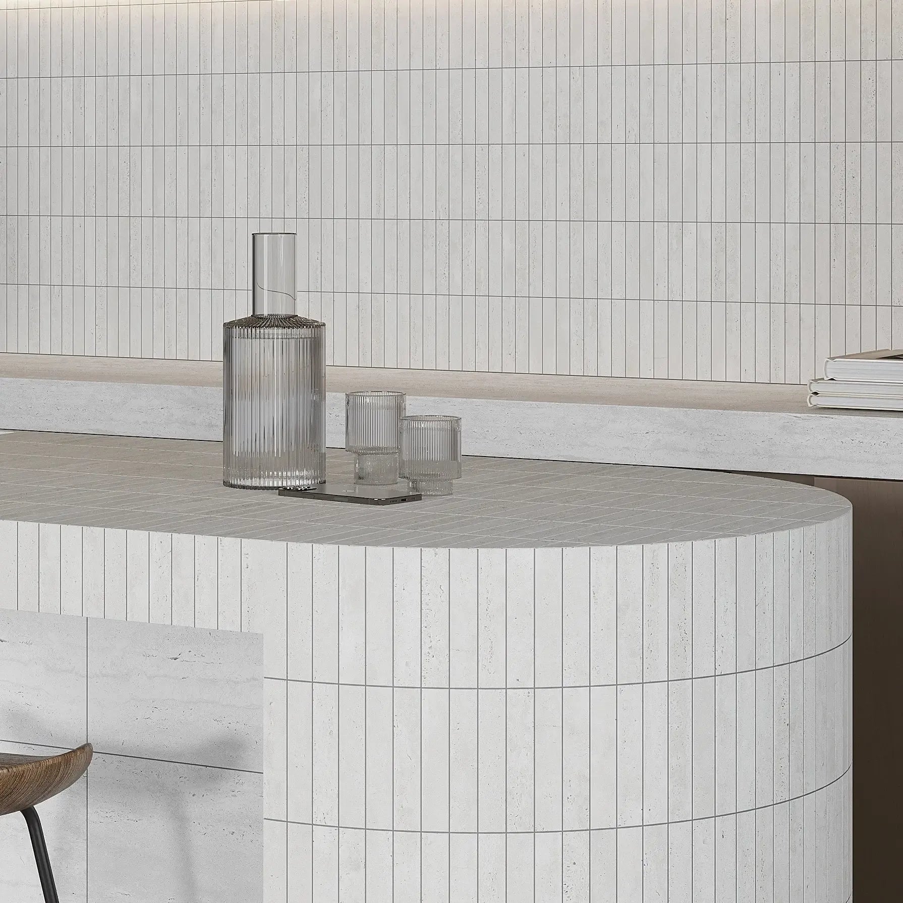 Mammoth White KitKat Stone Look Ceramic Tile Kitchen Backsplash & Bar