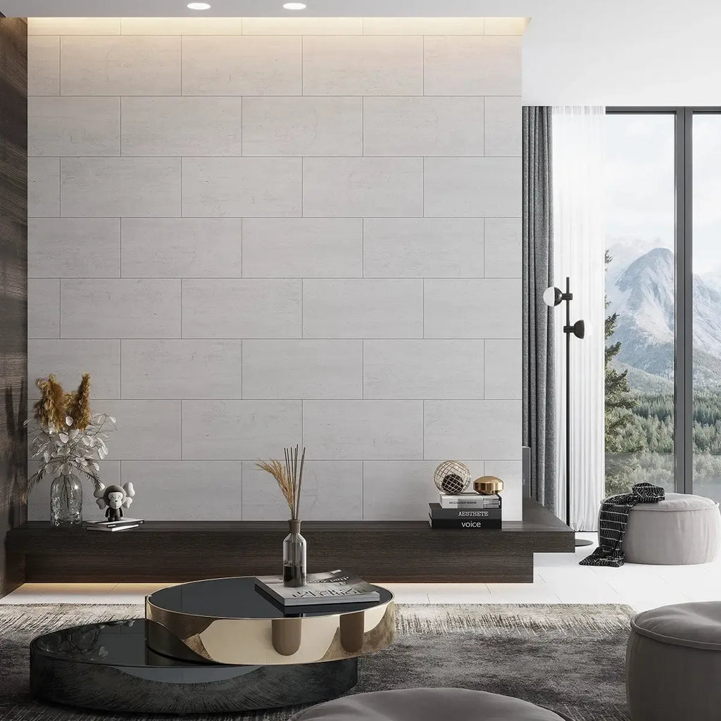 Mammoth White Stone Look Porcelain Tile 12" x 24 | Tile Club