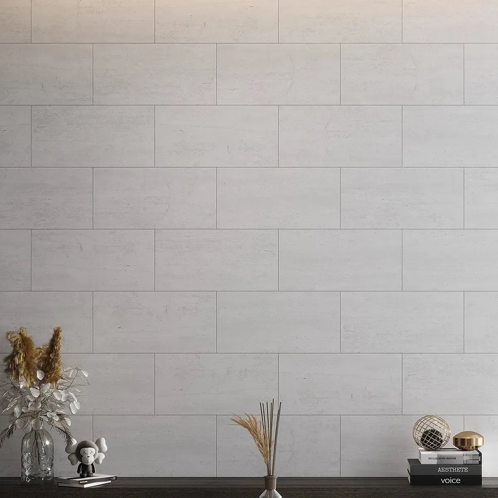 Mammoth White Stone Look Porcelain Tile 12" x 24 Accent Wall