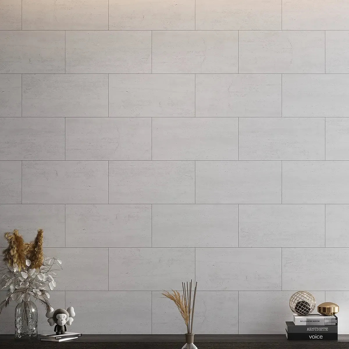 Mammoth White Stone Look Porcelain Tile 12" x 24 Accent Wall