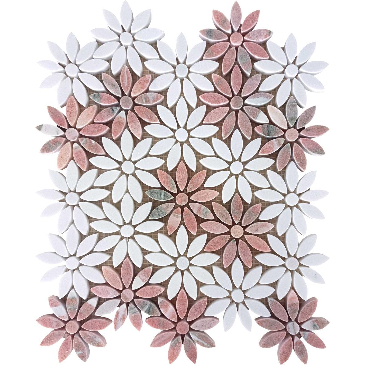 Meadow Norwegian Rose Flower Marble Mosaic Tile Sample