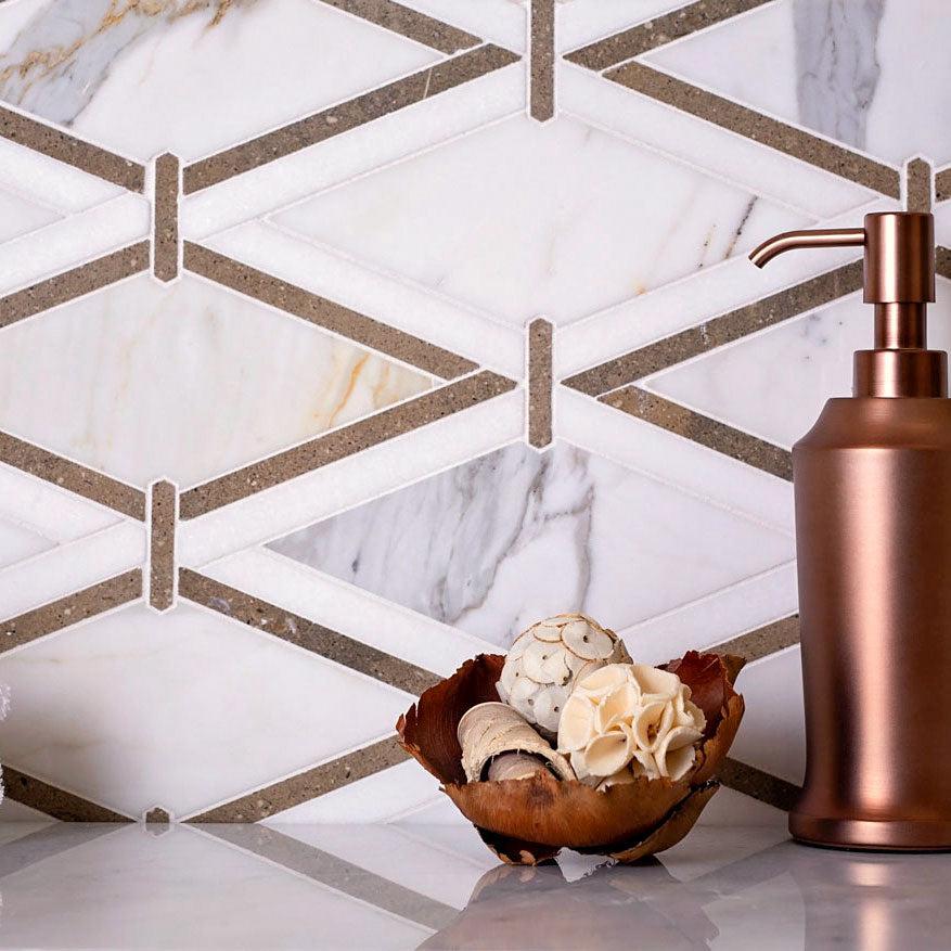 Medieval Diamonds Calacatta Gold & Lagos Azul Mosaic Tile