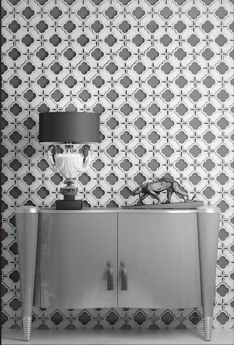 Medieval Flower Glass & Calacatta Waterjet Mosaic Tile