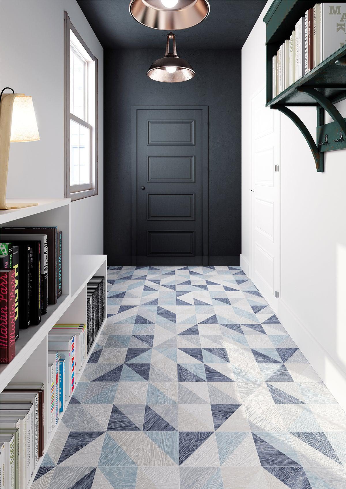 Melange Blue Geometric Porcelain Tile | Tile Club