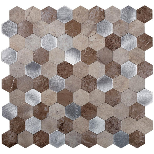 1.25" Silver and Beige Hexagon Peel and Stick Tile Sample