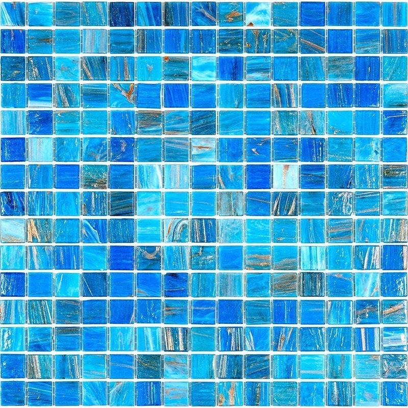 Mixed Blue & Gold Glossy Squares Glass Pool Tile