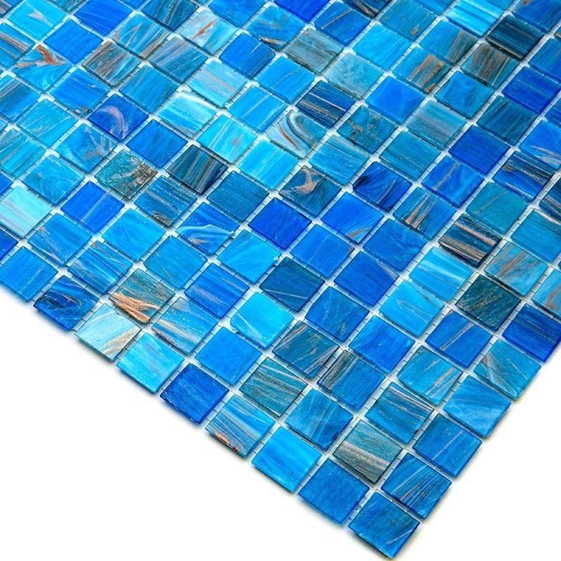 Mixed Blue & Gold Squares Glass Pool Tile | Tile Club