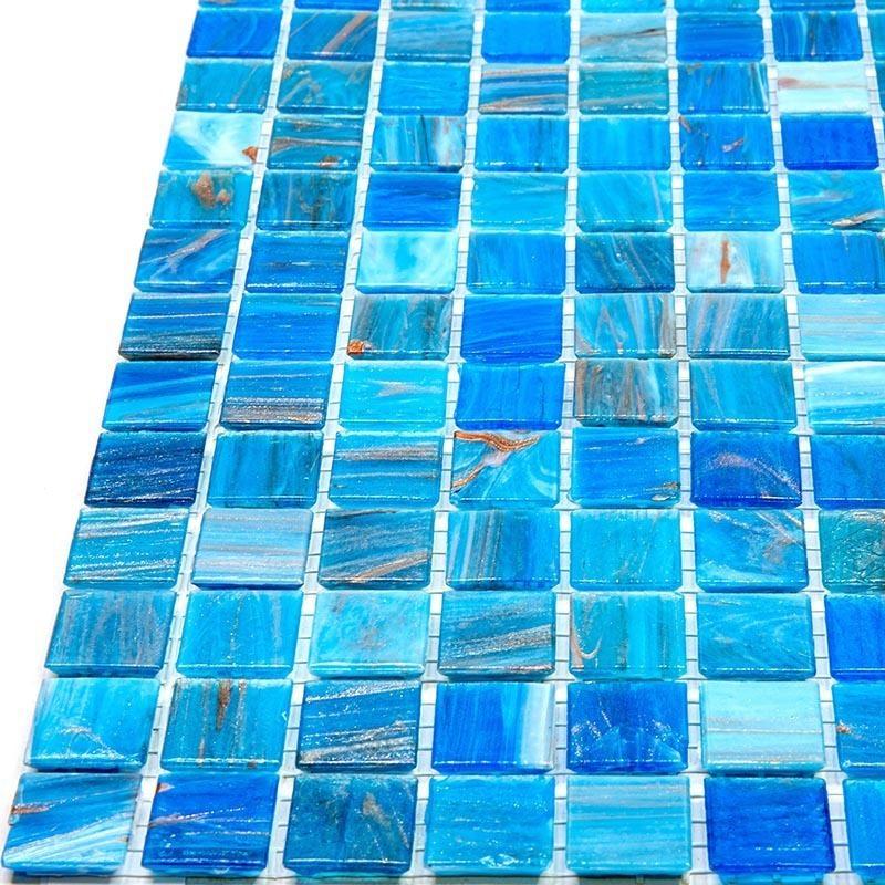 Mixed Blue & Gold Squares Glass Pool Tile | Tile Club