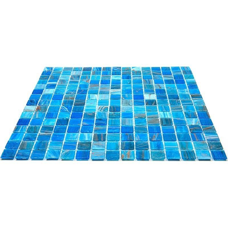 Mixed Blue & Gold Squares Glass Pool Tile | Tile Club