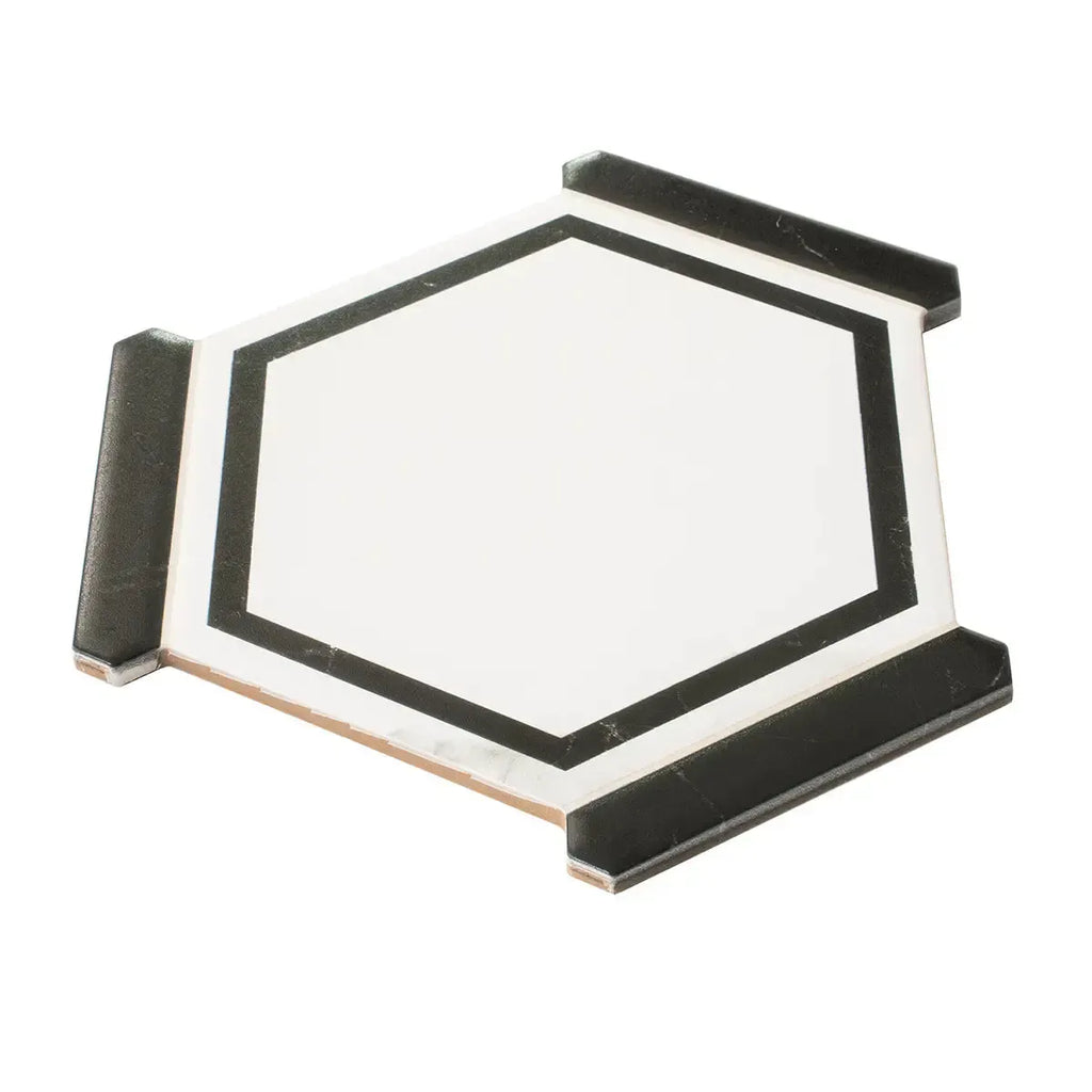 Montura White and Black Marbled Porcelain Hexagon Tile | Tile Club