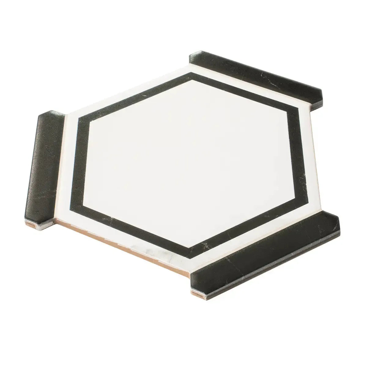 Montura White and Black Marbled Porcelain Hexagon Tile | Tile Club