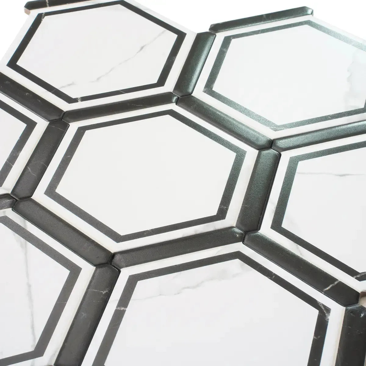 Montura White and Black Marbled Porcelain Hexagon Tile | Tile Club