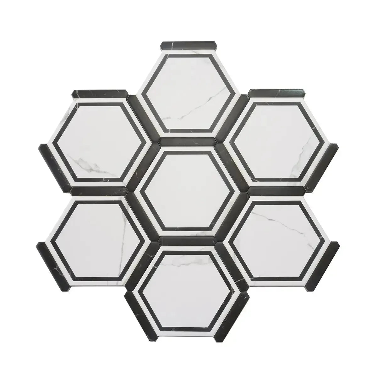 Montura White and Black Marbled Porcelain Hexagon Tile | Tile Club
