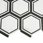 Montura White and Black Marbled Porcelain Hexagon Tile | Tile Club